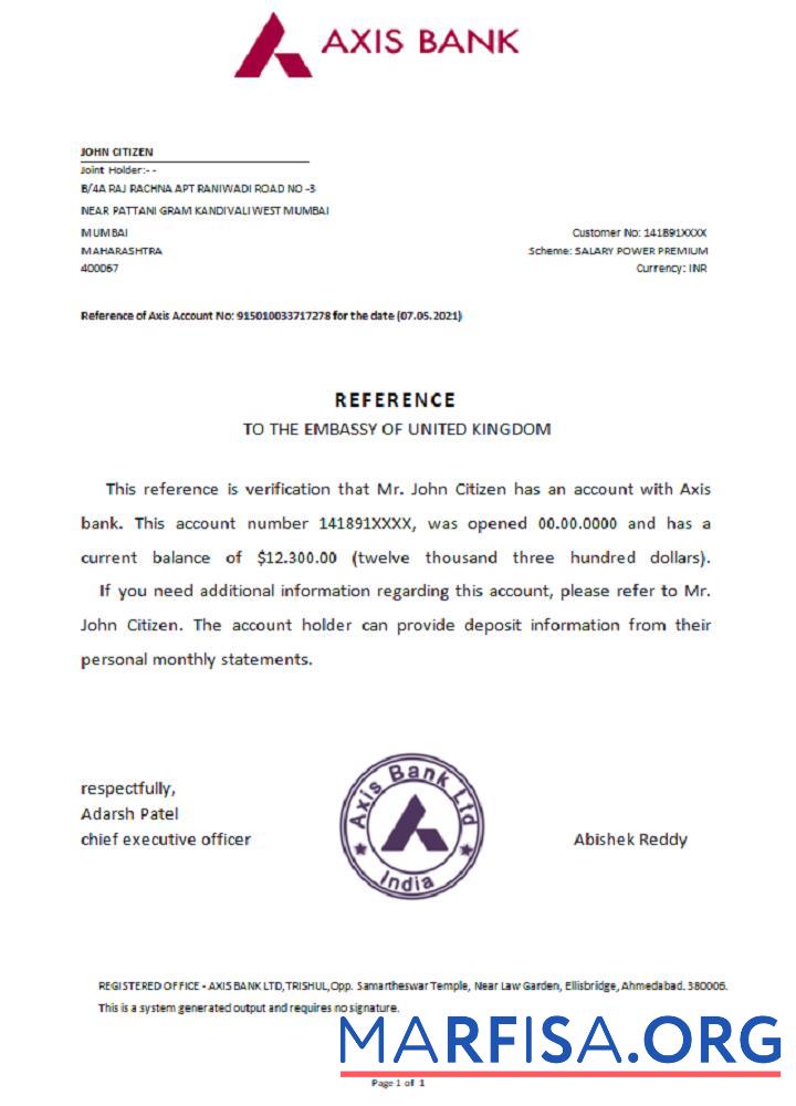 Blank India Axis reference real example